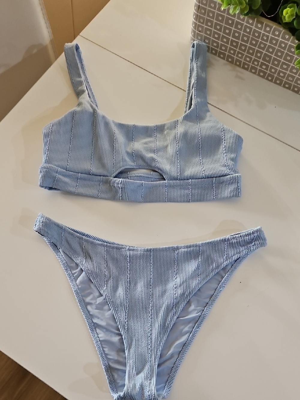 Aerie Light Blue Ribbed Bikini Top and Bottom Set